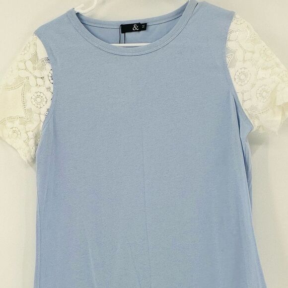 Tiered Lace Sleeve Knit Top Sky Blue - Picture 2 of 3